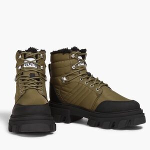 GANNI Faux Shearling Shell Hiking Boots Army Green